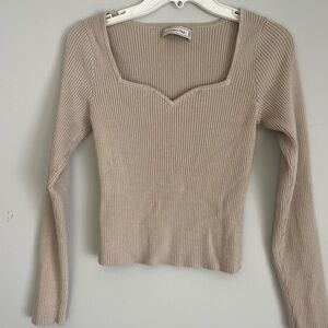 Abercrombie & Fitch Beige Ribbed Long Sleeve Top